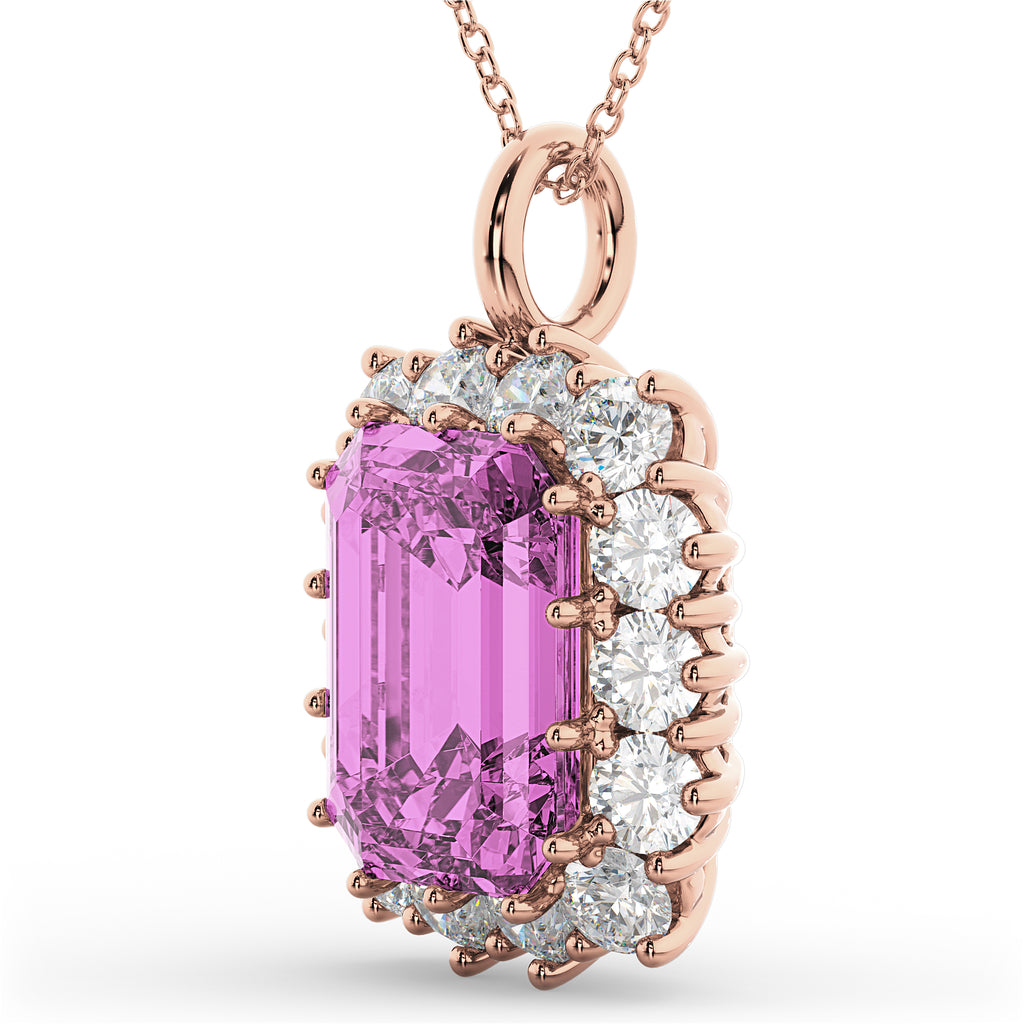Emerald Cut Pink Sapphire & Diamond Pendant 14k Rose Gold (5.68ct)