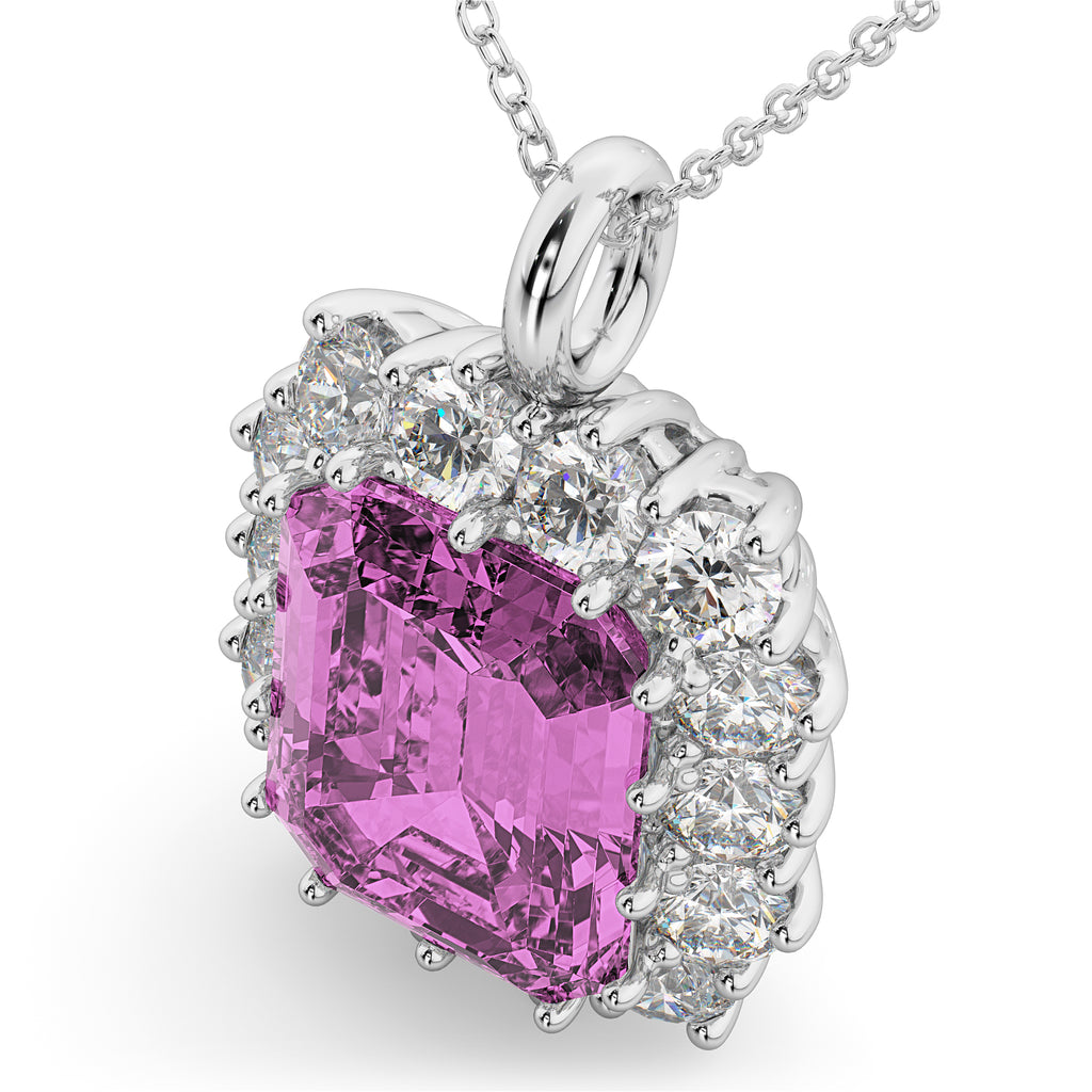 Emerald Cut Pink Sapphire & Diamond Pendant 14k White Gold (5.68ct)