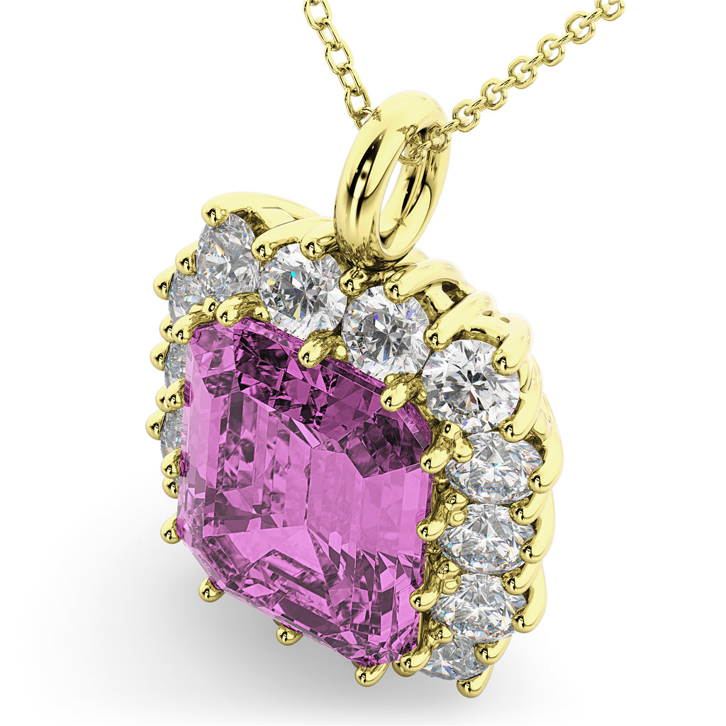 Emerald Cut Pink Sapphire & Diamond Pendant 14k Yellow Gold (5.68ct)