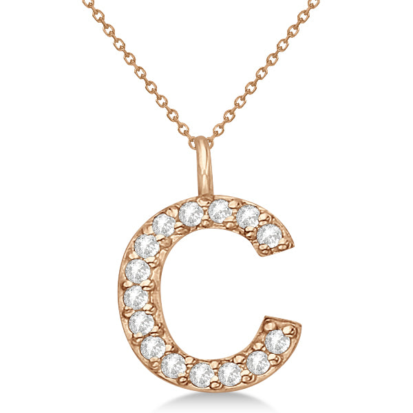 Customized Block-Letter Pave Diamond Initial Pendant in 14k Rose Gold