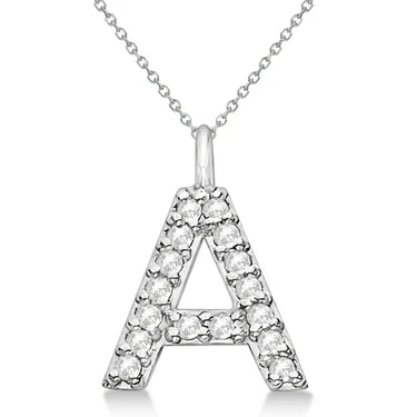Customized Block-Letter Pave Diamond Initial Pendant in 14k White Gold "N"