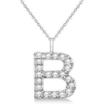 Petite Pave Diamond Initial Pendant Necklace 14k Yellow Gold "V"