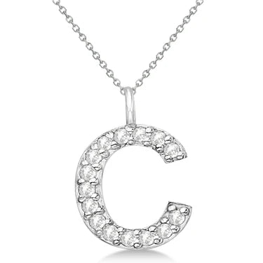 Customized Block-Letter Pave Diamond Initial Pendant in 14k White Gold "N"