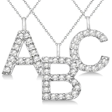 Petite Pave Diamond Initial Pendant Necklace 14k Yellow Gold "V"