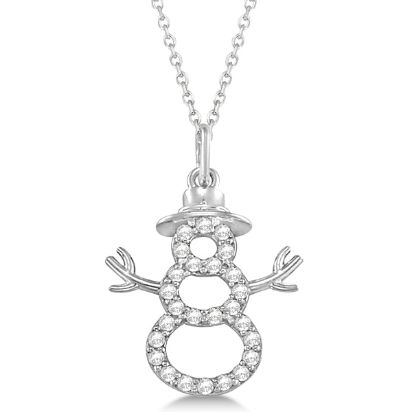 Snowman Diamond Necklace Pendant 14k White Gold (0.13ct)