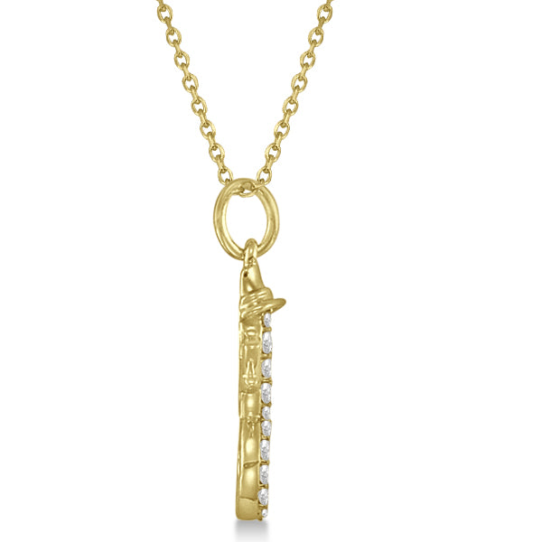 Snowman Diamond Necklace Pendant Diamond Accented14k Yellow Gold (0.13ct)