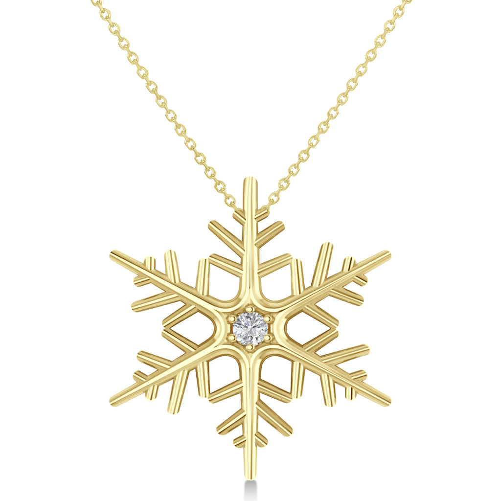 Diamond Wintertime Snowflake Pendant Necklace 14k Yellow Gold (0.04ct)