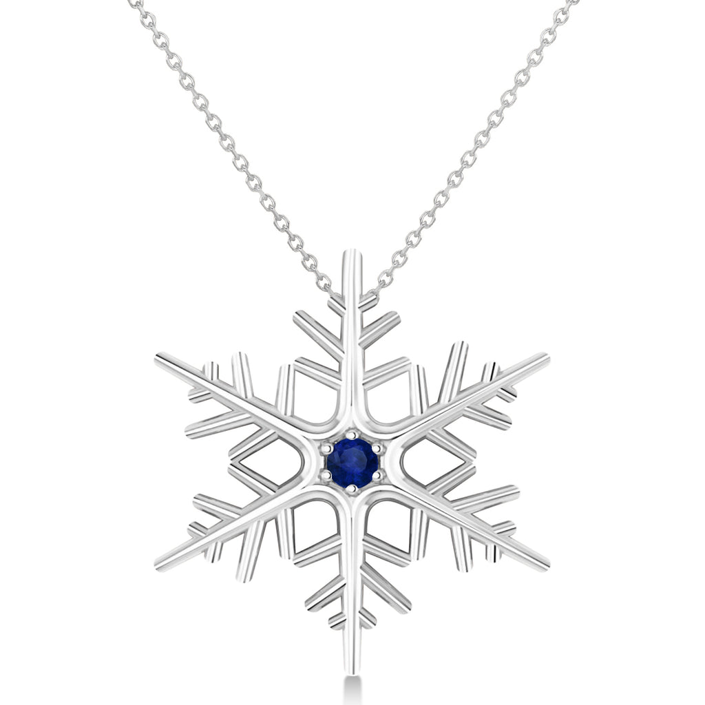 Blue Sapphire Winter Snowflake Pendant Necklace 14k White Gold (0.04ct)