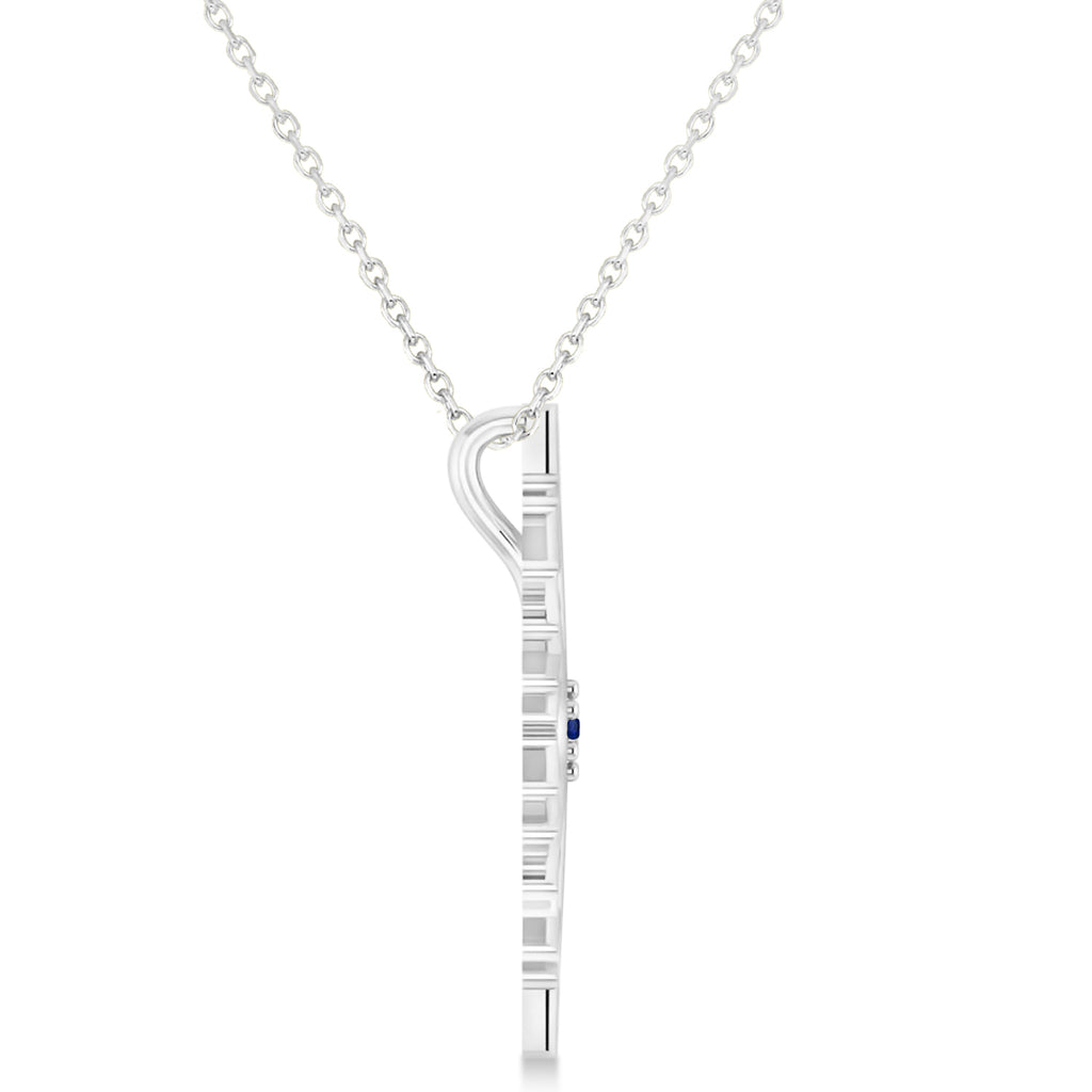 Blue Sapphire Winter Snowflake Pendant Necklace 14k White Gold (0.04ct)