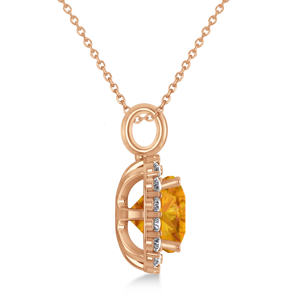 Cushion Cut Citrine & Diamond Halo Pendant 14k Rose Gold (2.96ct)