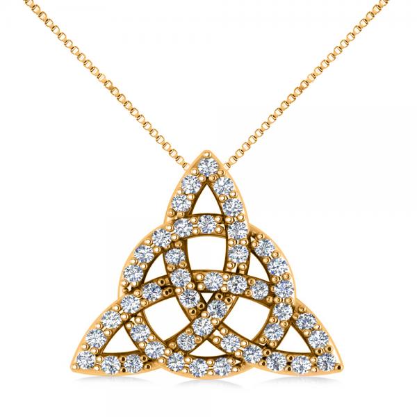 Diamond Trinity Celtic Knot Pendant Necklace 14k Yellow Gold (0.45ct)