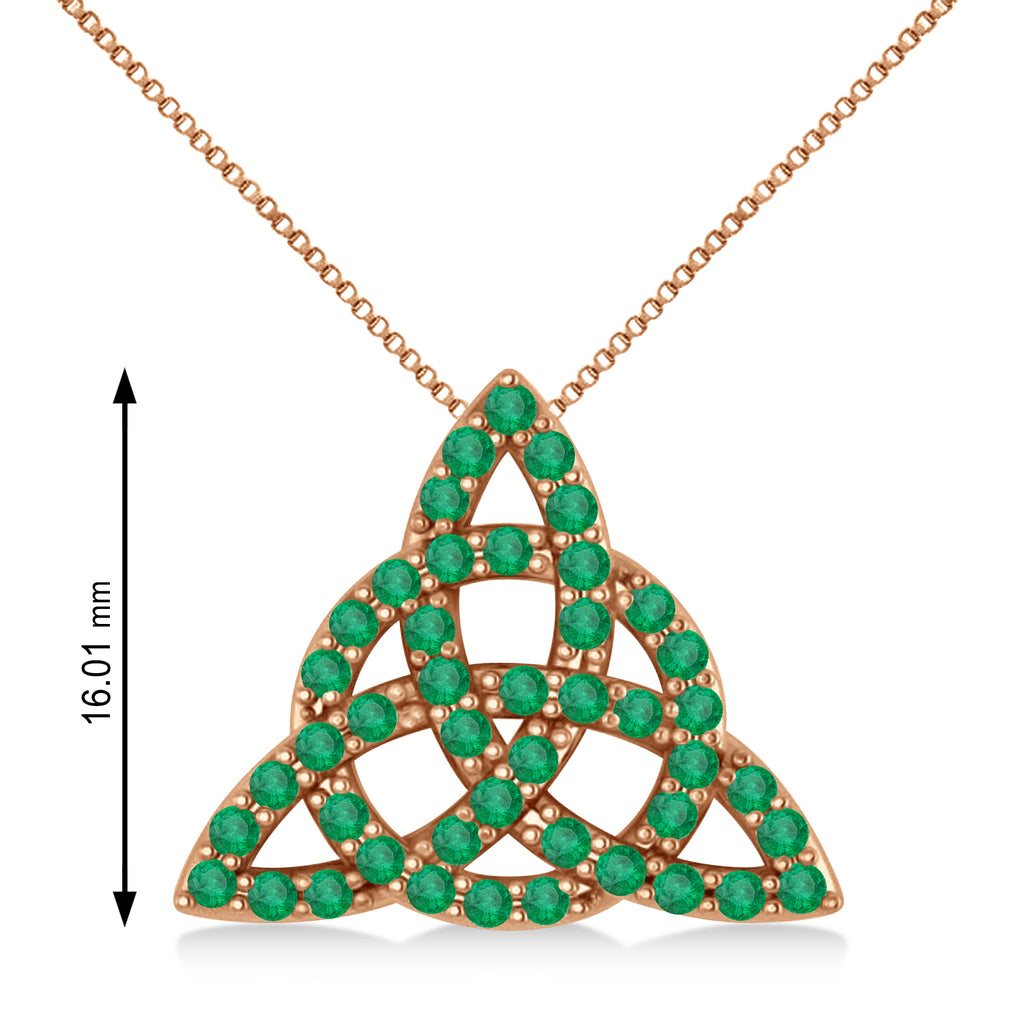 Emerald Trinity Celtic Knot Pendant Necklace 14k Rose Gold (0.45ct)