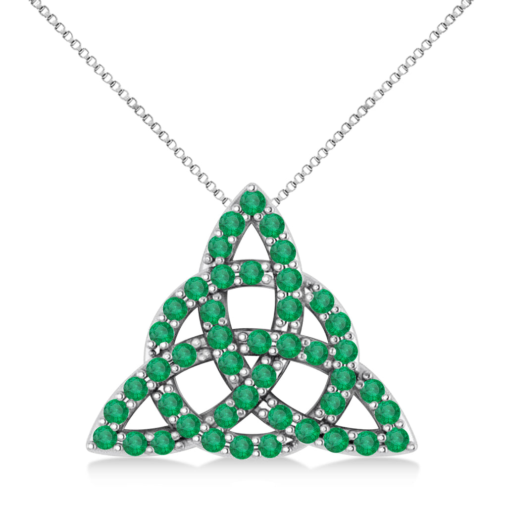 Emerald Trinity Celtic Knot Pendant Necklace 14k White Gold (0.45ct)