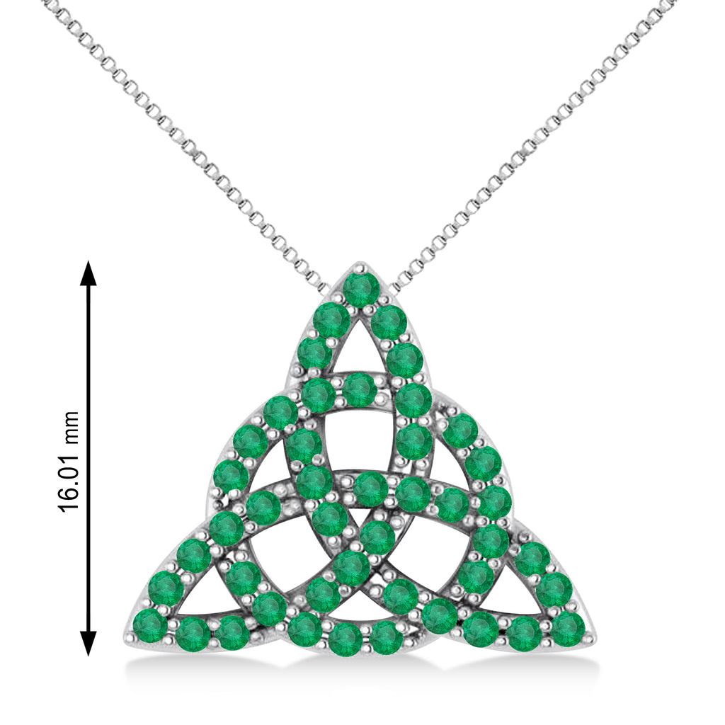 Emerald Trinity Celtic Knot Pendant Necklace 14k White Gold (0.45ct)