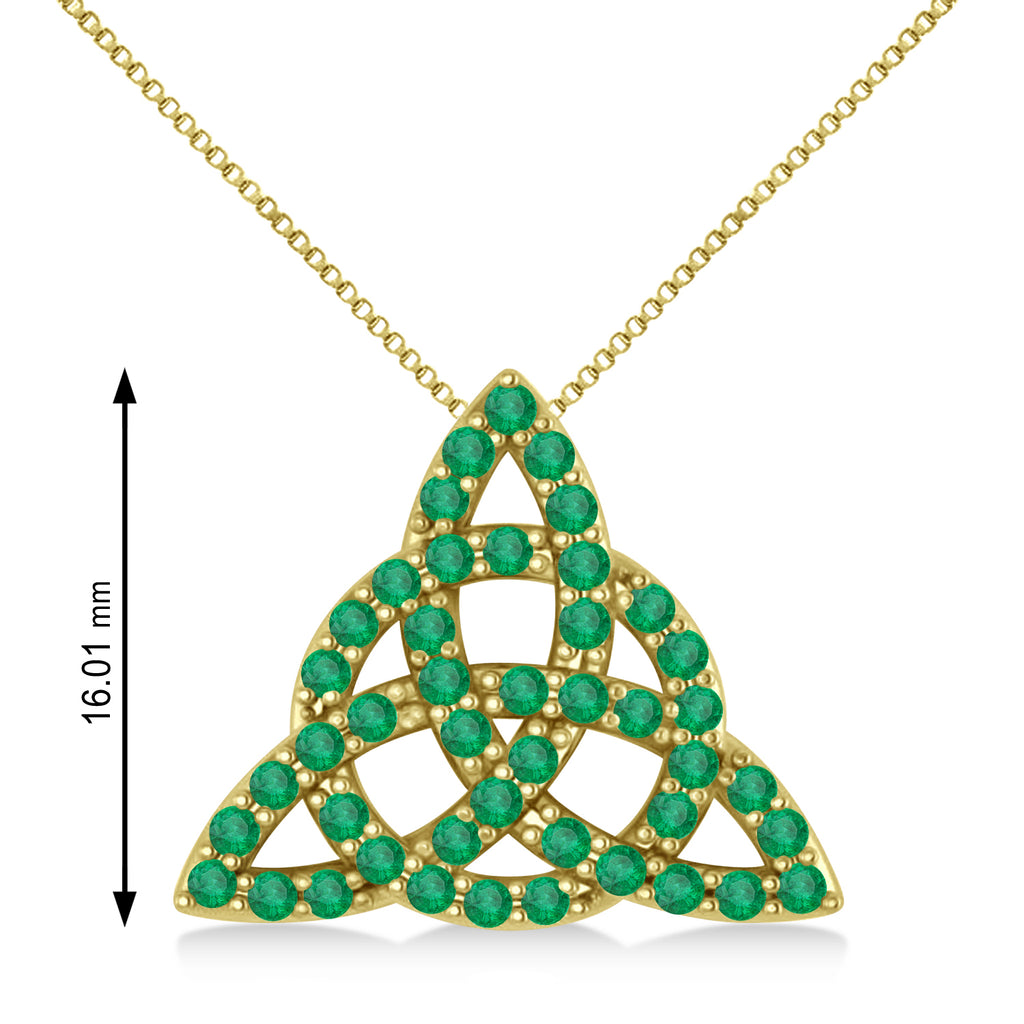 Emerald Trinity Celtic Knot Pendant Necklace 14k Yellow Gold (0.45ct)