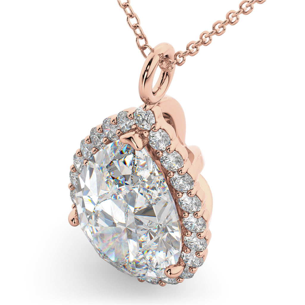 Halo Pear Shaped Diamond Pendant Necklace 14k Rose Gold (4.69ct)