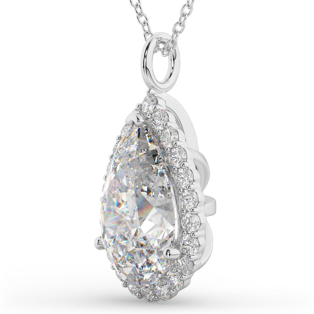 Halo Pear Shaped Diamond Pendant Necklace 14k White Gold (4.69ct)