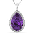 Halo Amethyst & Diamond Pear Shaped Pendant Necklace 14k White Gold (5.44ct)