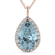 Halo Aquamarine & Diamond Pear Shaped Pendant Necklace 14k Rose Gold (6.04ct)
