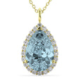 Halo Aquamarine & Diamond Pear Shaped Pendant Necklace 14k Yellow Gold (6.04ct)