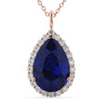 Halo Blue Sapphire & Diamond Pear Shaped Pendant Necklace 14k Rose Gold (8.34ct)