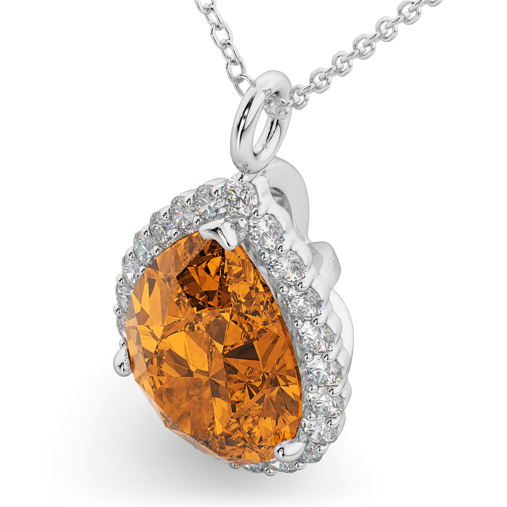 Halo Citrine & Diamond Pear Shaped Pendant Necklace 14k White Gold (5.44ct)