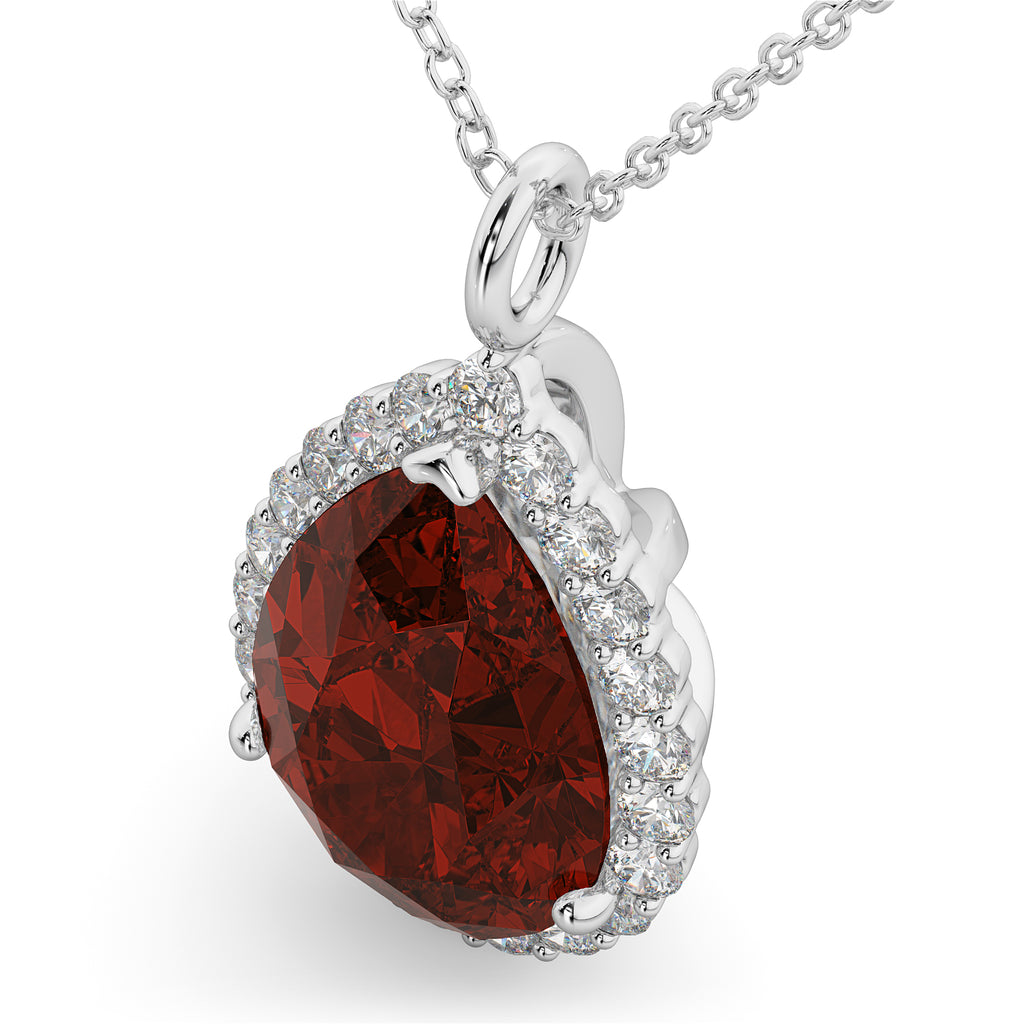 Halo Garnet & Diamond Pear Shaped Pendant Necklace 14k White Gold (6.24ct)