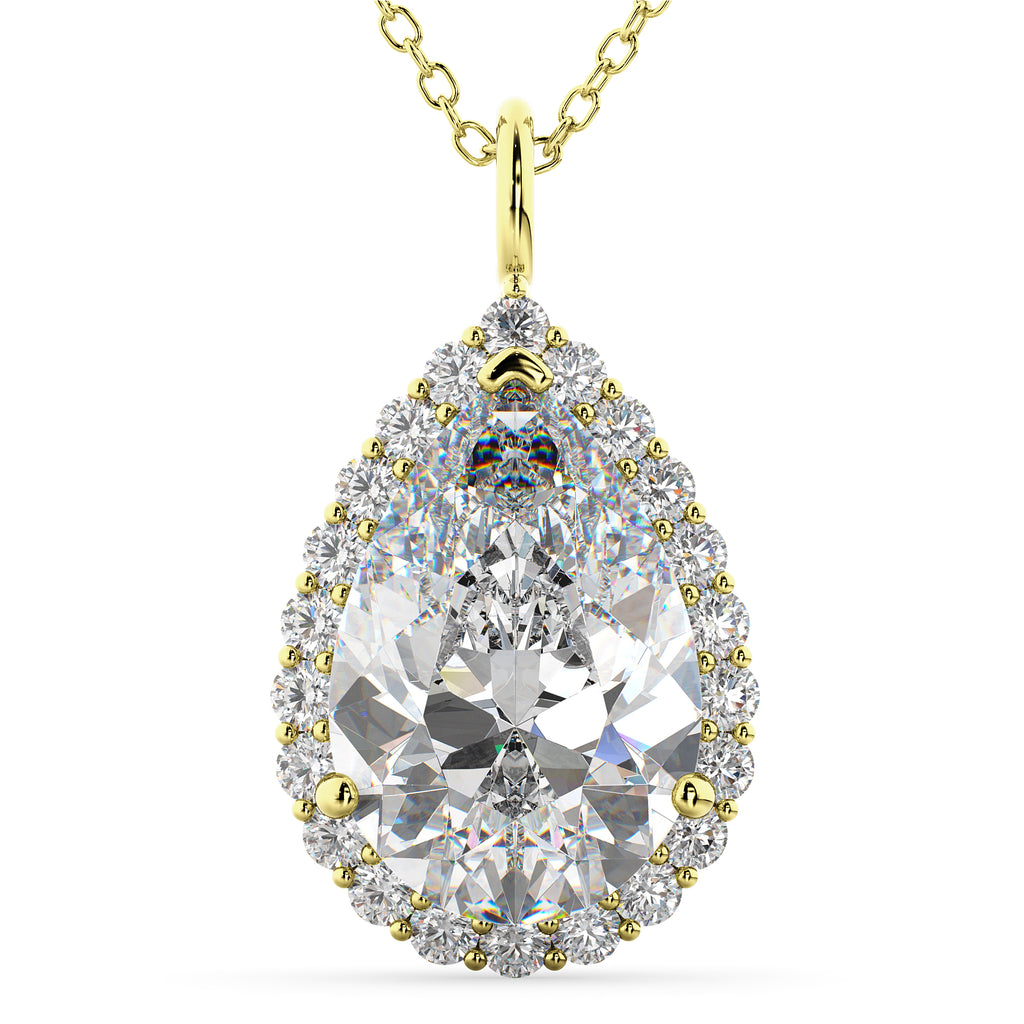 Halo Pear Shaped Lab Diamond Necklace 14k Yellow Gold (4.69ct)