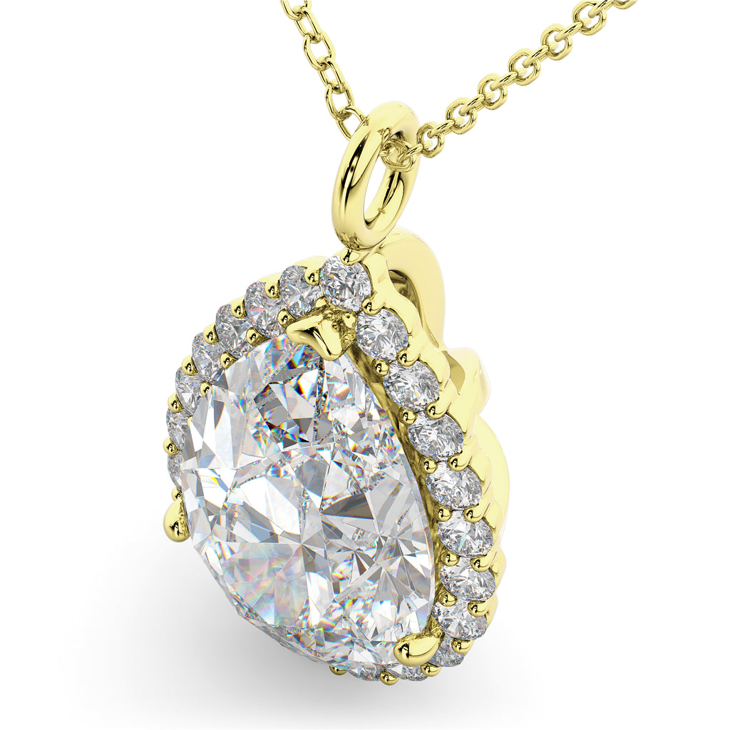 Halo Pear Shaped Lab Diamond Necklace 14k Yellow Gold (4.69ct)