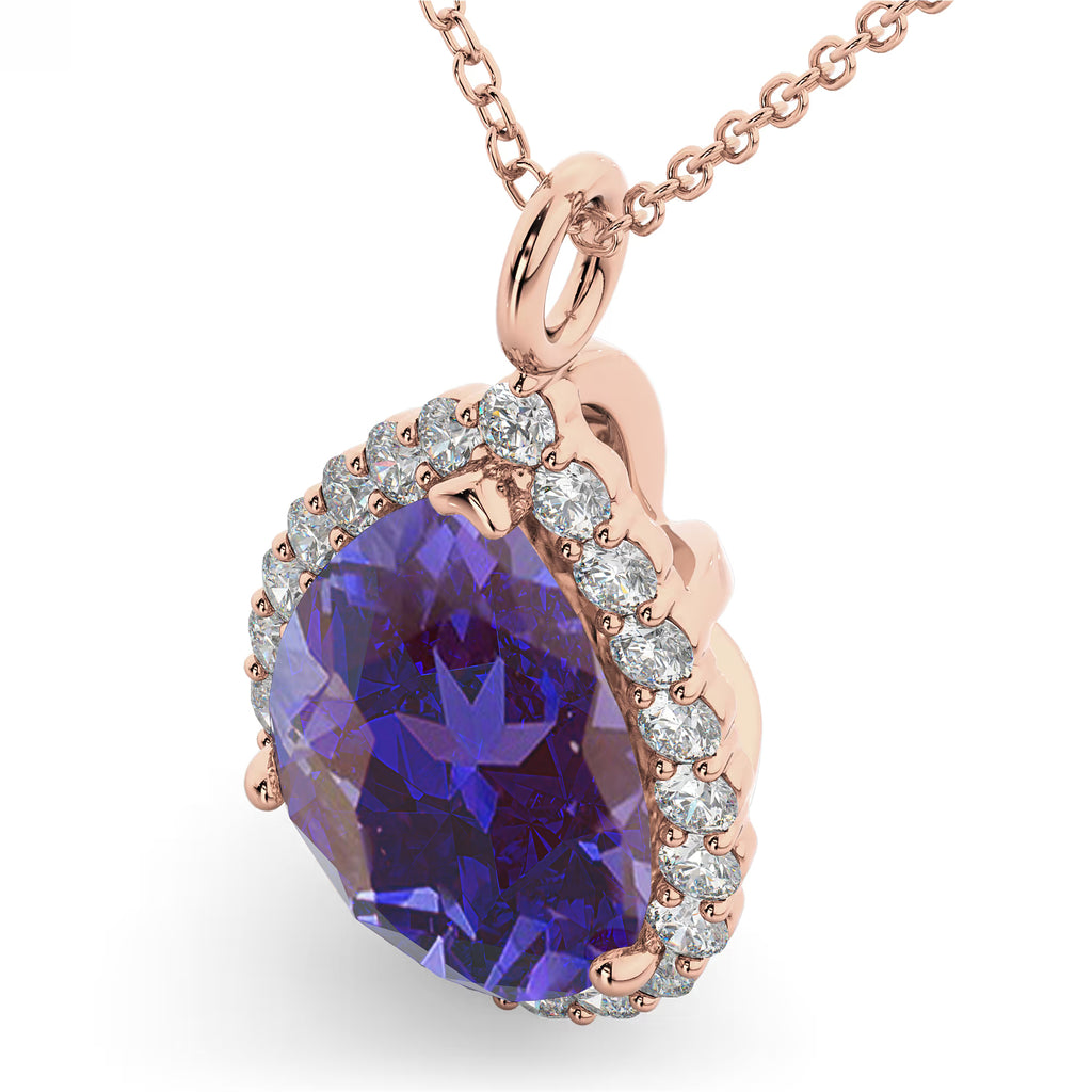 Halo Lab Alexandrite & Diamond Pear Shaped Pendant Necklace 14k Rose Gold (5.44ct)