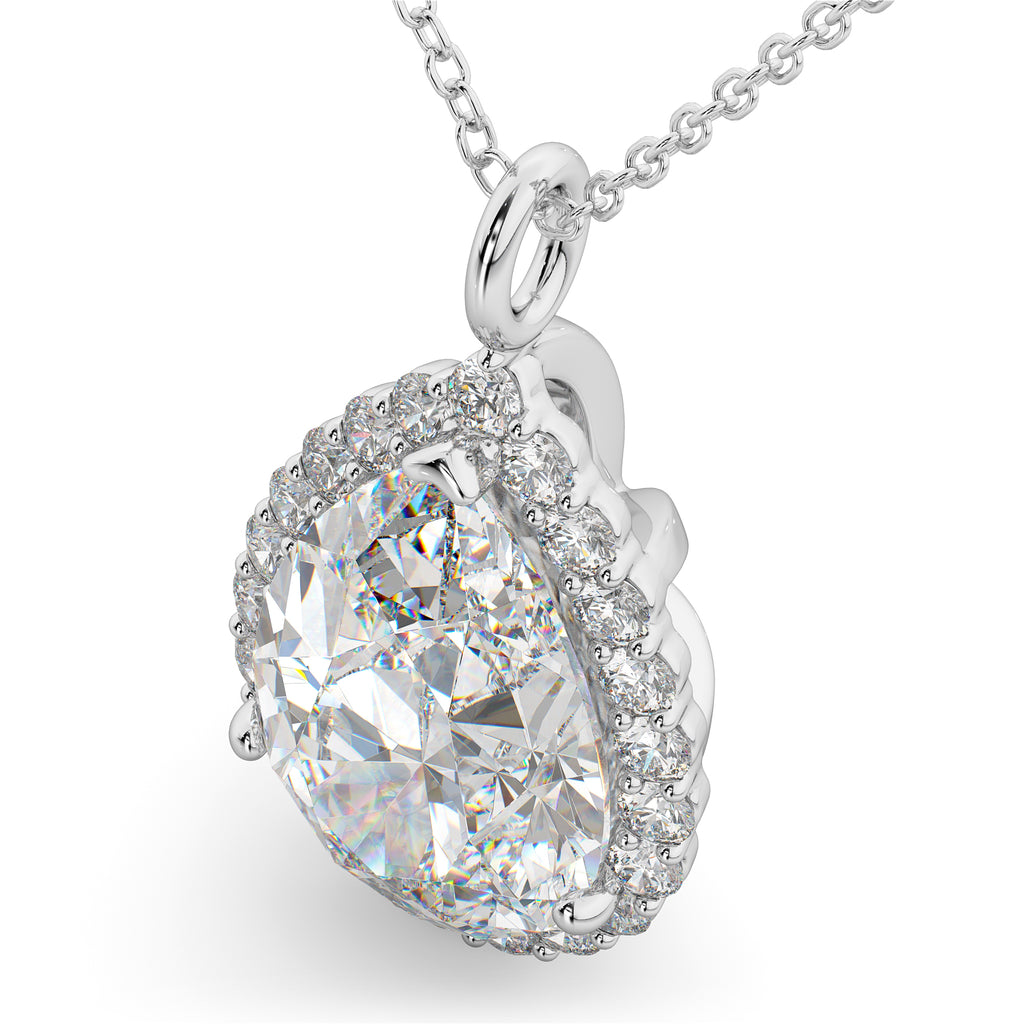 Halo Moissanite & Diamond Pear Shaped Pendant Necklace 14k White Gold (5.44ct)