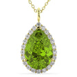 Halo Peridot & Diamond Pear Shaped Pendant Necklace 14k Yellow Gold (5.19ct)