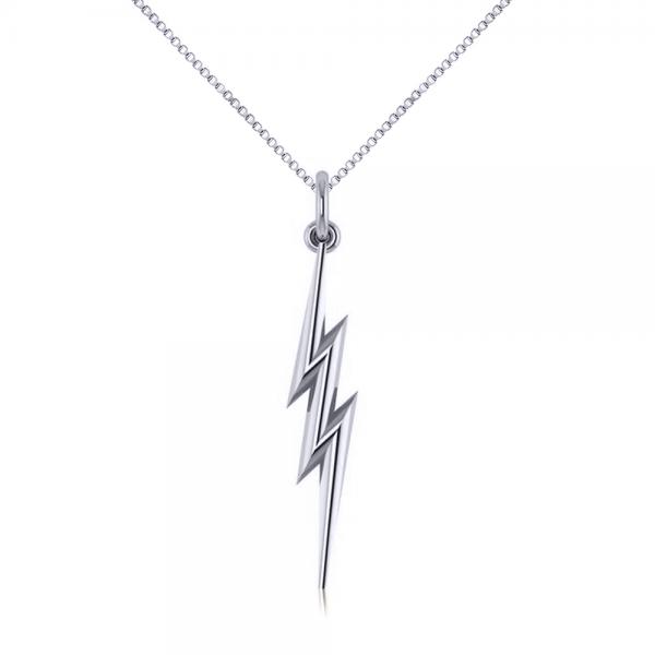 Lightning Bolt Drop Pendant Necklace in Plain Metal 14k White Gold