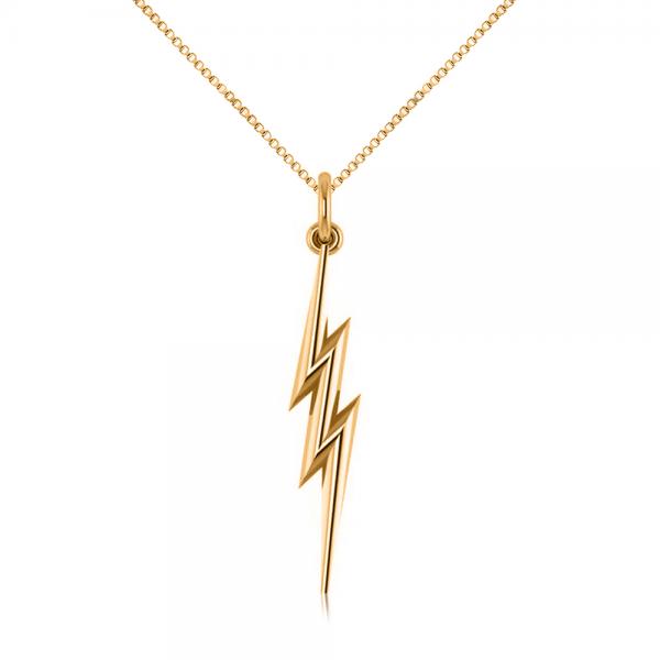 Lightning Bolt Drop Pendant Necklace in Plain Metal 14k Yellow Gold