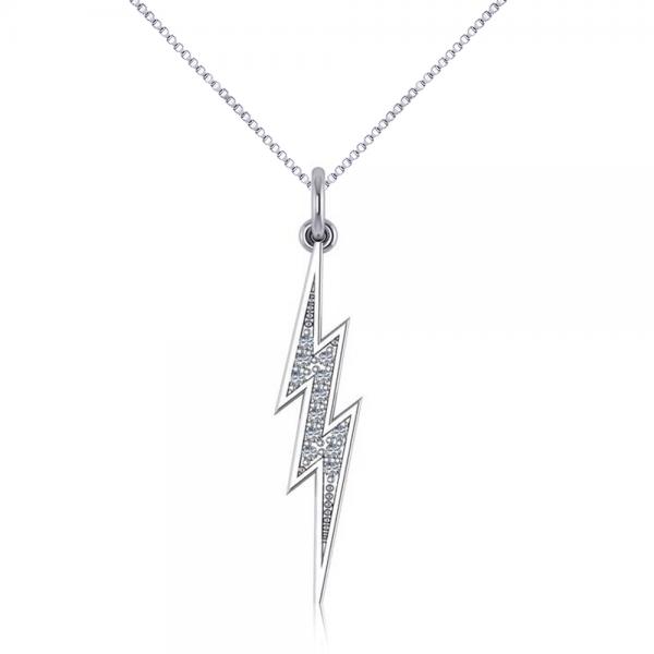 Diamond Accented Lightning Bolt Pendant Necklace in 14k White Gold (0.06ct)