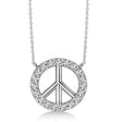 Petite Diamond Peace Sign Charm Pendant Necklace 14K White Gold (0.14ct)
