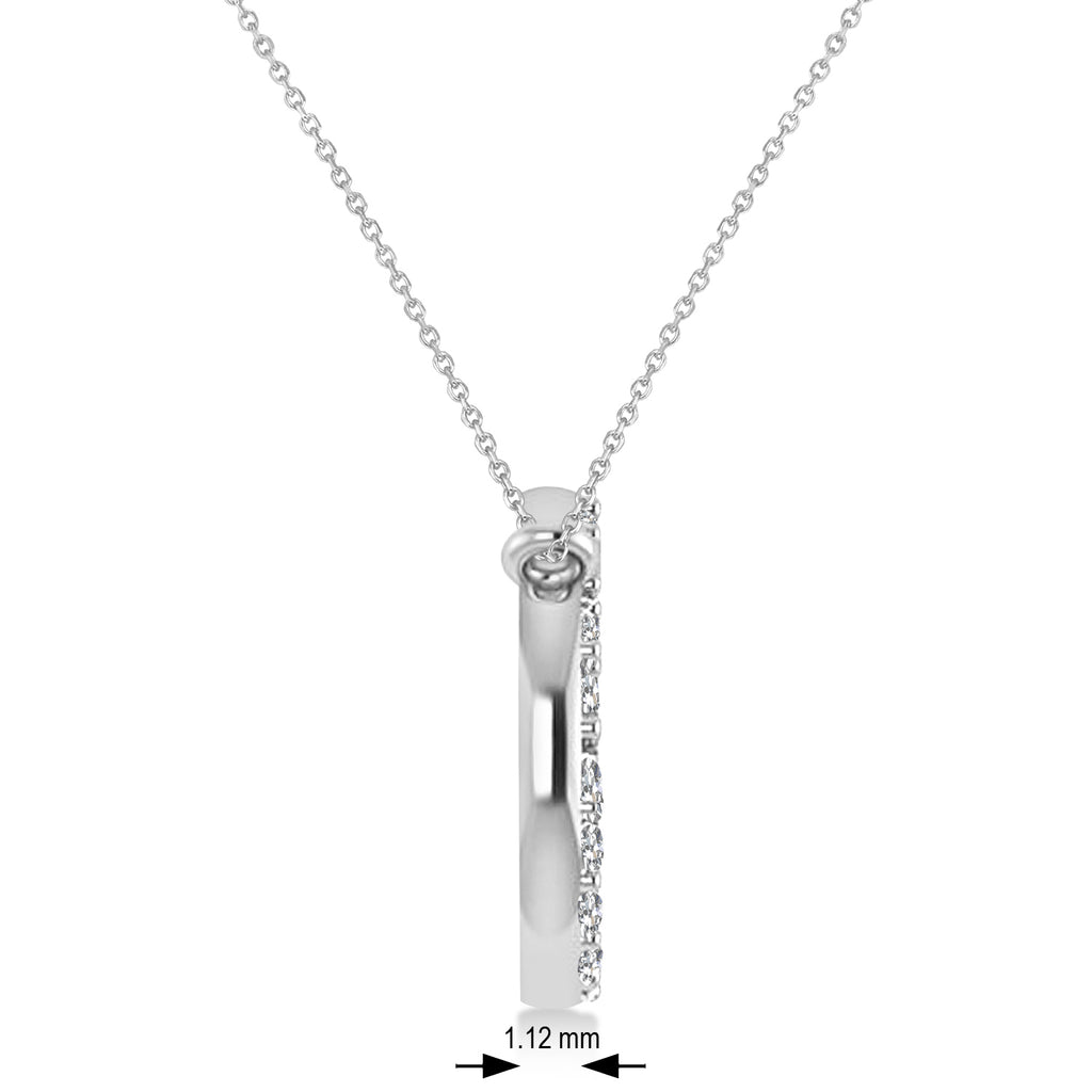 Petite Diamond Peace Sign Charm Pendant Necklace 14K White Gold (0.14ct)