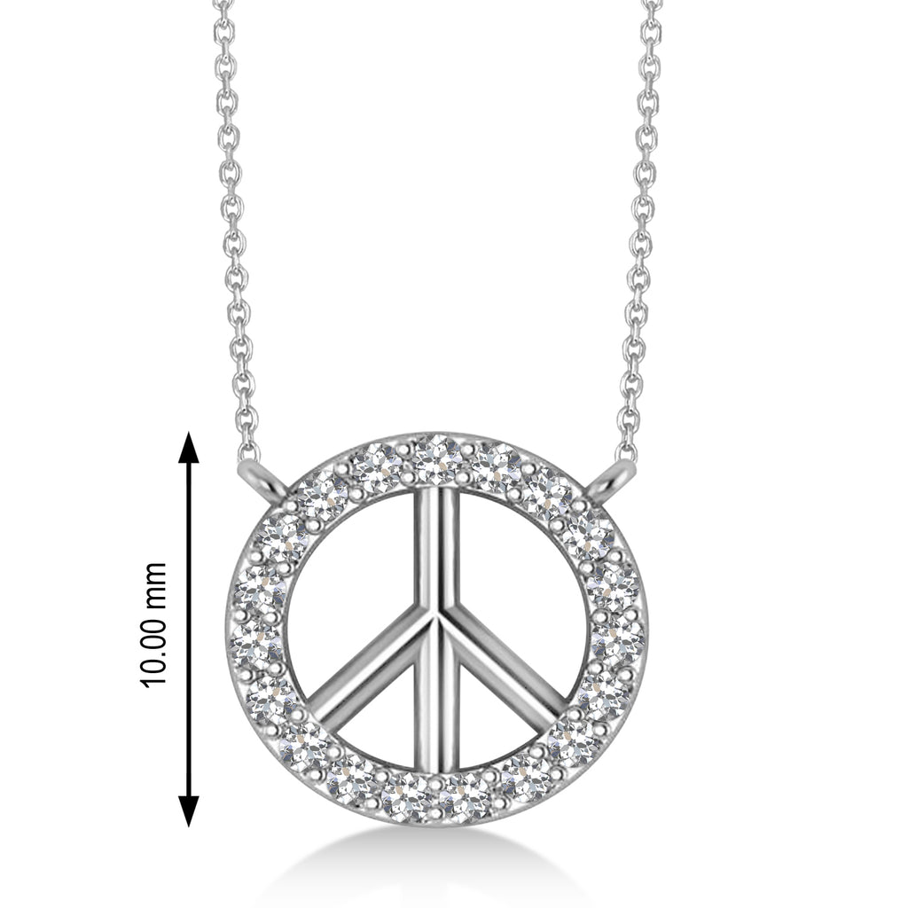 Petite Diamond Peace Sign Charm Pendant Necklace 14K White Gold (0.14ct)