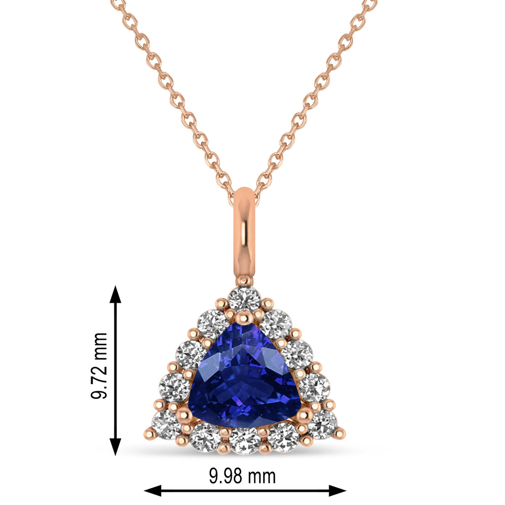 Diamond & Blue Sapphire Trillion Cut Pendant Necklace 14k Rose Gold (1.78ct)