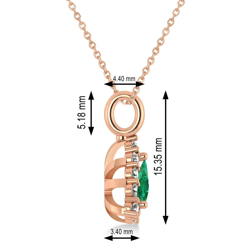 Diamond & Emerald Trillion Cut Pendant Necklace 14k Rose Gold (1.28ct)