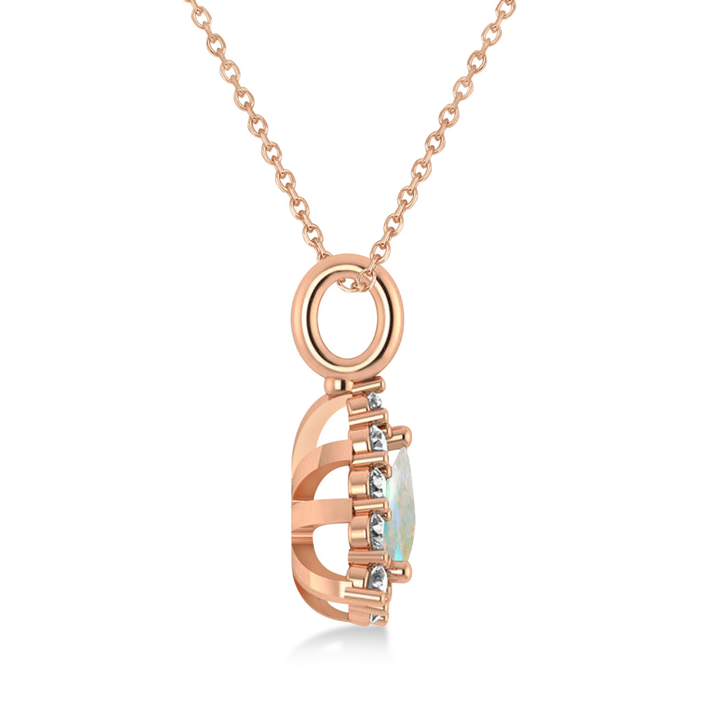 Diamond & Opal Trillion Cut Pendant Necklace 14k Rose Gold (1.24ct)