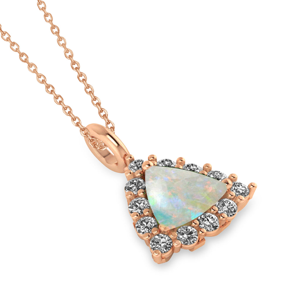 Diamond & Opal Trillion Cut Pendant Necklace 14k Rose Gold (1.24ct)