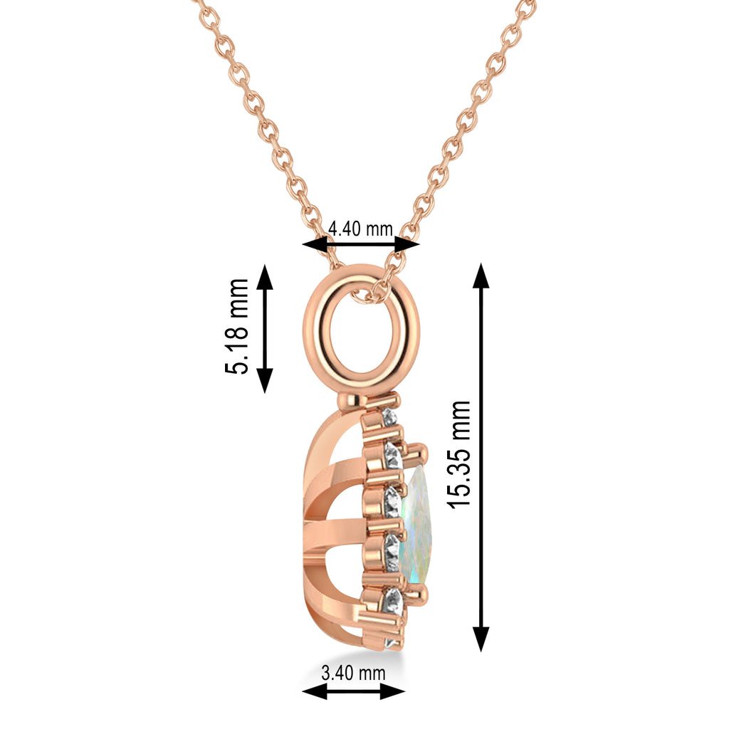 Diamond & Opal Trillion Cut Pendant Necklace 14k Rose Gold (1.24ct)