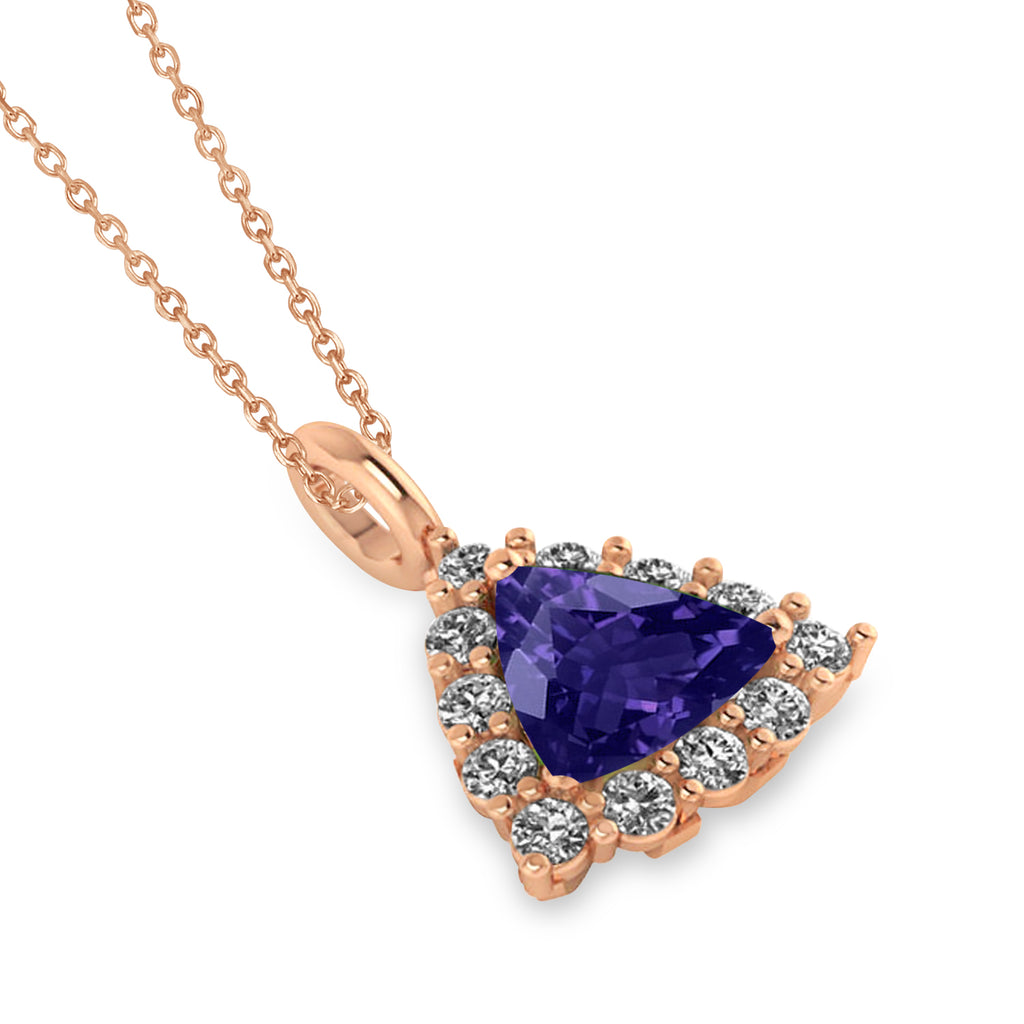 Diamond & Tanzanite Trillion Cut Pendant Necklace 14k Rose Gold (1.53ct)