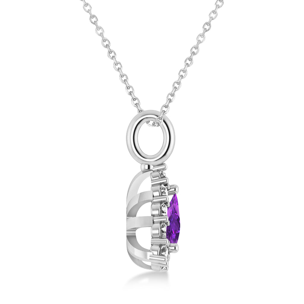 Diamond & Amethyst Trillion Cut Pendant Necklace 14k White Gold (1.26ct)