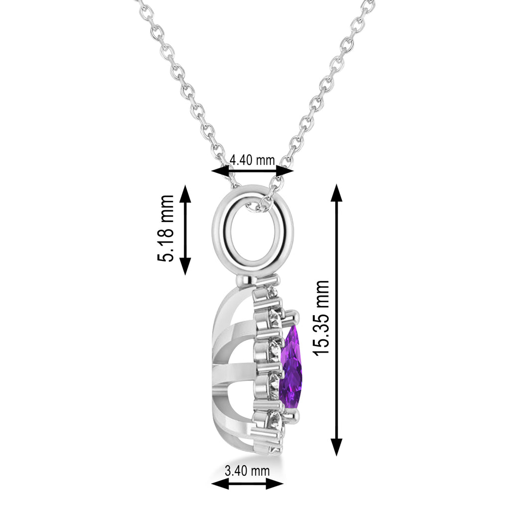 Diamond & Amethyst Trillion Cut Pendant Necklace 14k White Gold (1.26ct)