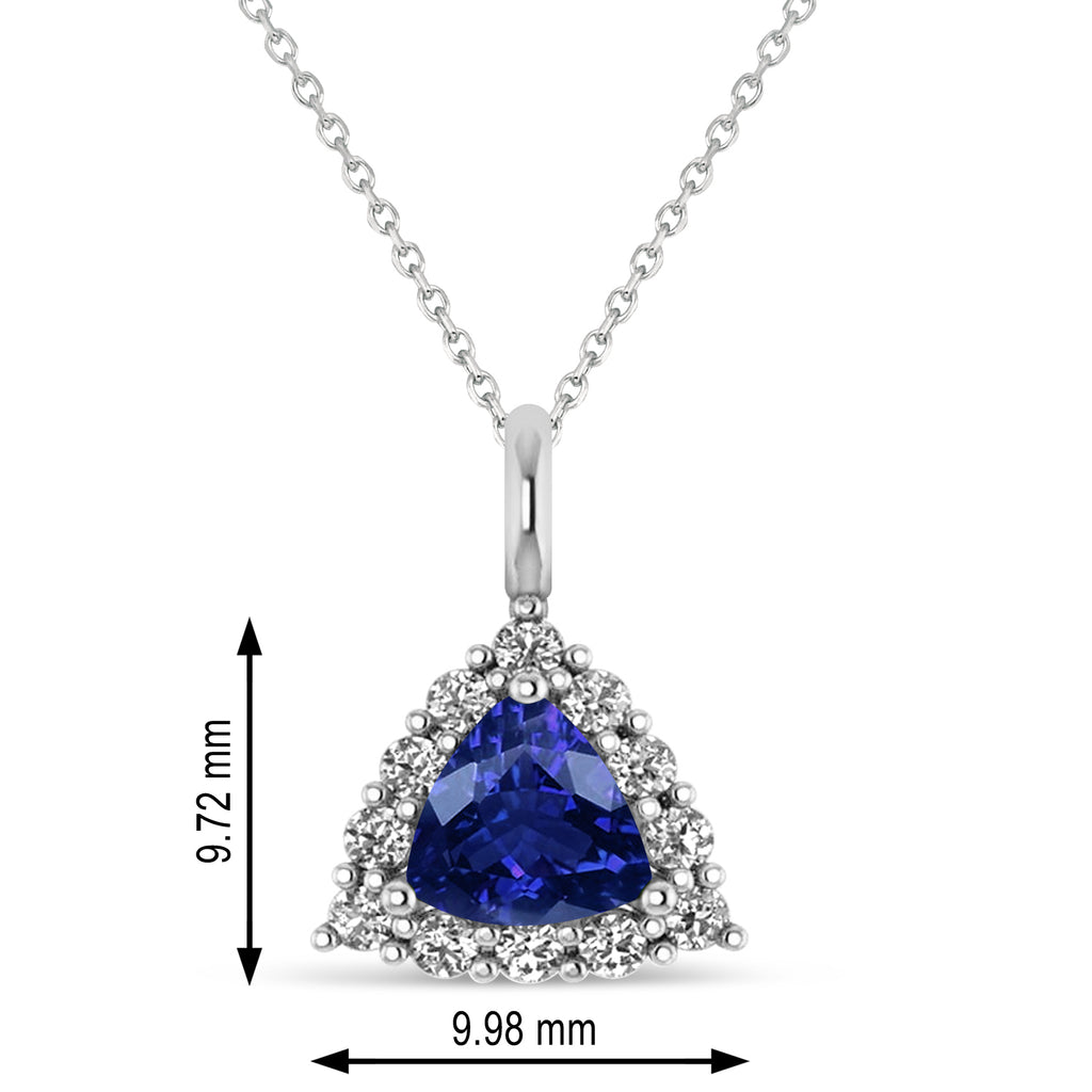 Diamond & Blue Sapphire Trillion Cut Pendant Necklace 14k White Gold (1.78ct)