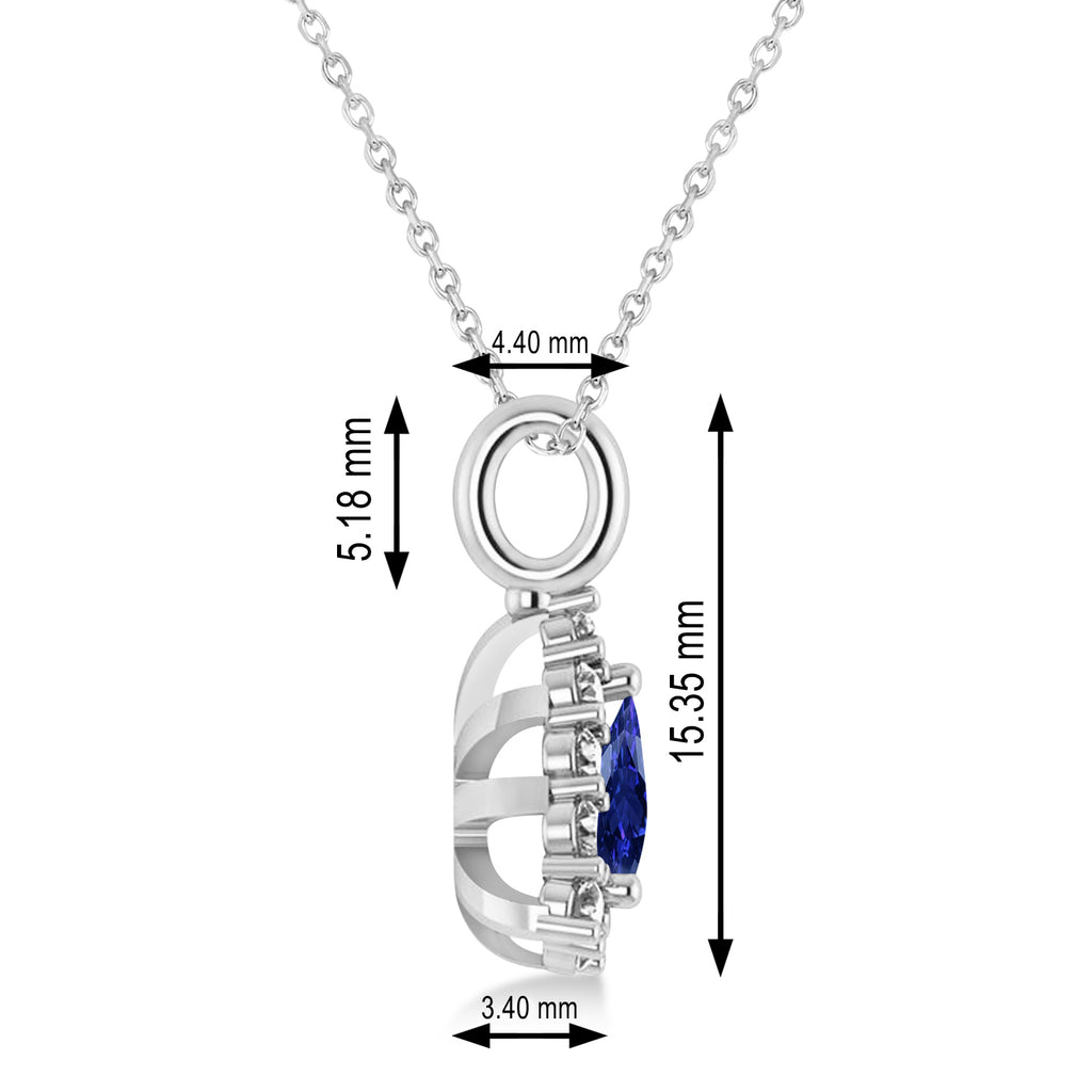 Diamond & Blue Sapphire Trillion Cut Pendant Necklace 14k White Gold (1.78ct)
