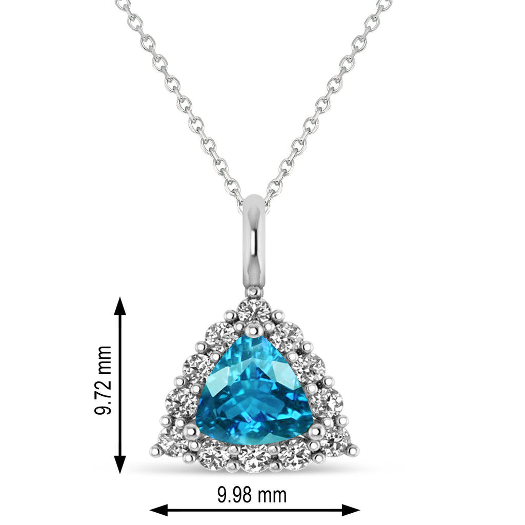 Diamond & Blue Topaz Trillion Cut Pendant Necklace 14k White Gold (1.6ct)
