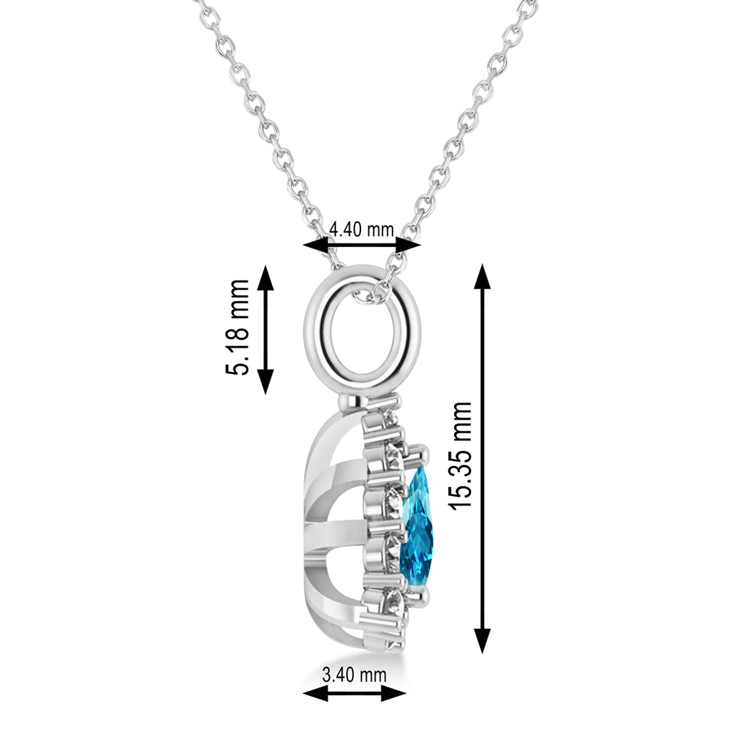 Diamond & Blue Topaz Trillion Cut Pendant Necklace 14k White Gold (1.6ct)